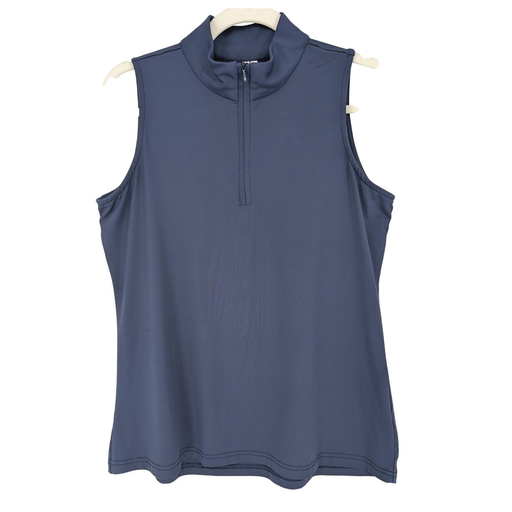 Lulu-B Sleeveless Top Womens S Navy Blue 1/4 Zip Mock Neck Golf Sporty UPF 50+